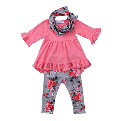 

3Pcs Kids Baby Girls Floral Tops Dress Long Pants Legging Outfits Set Clothes