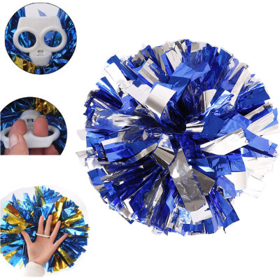 

〖Follure〗2 Pcs Metallic Foil And Plastic Ring Cheerleading Poms Balls Blue And Silver