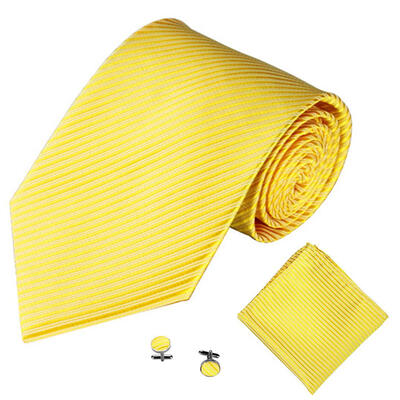 

Solid Color Stripe Jacquard Business Men Necktie Handkerchief Cuff Links Set
