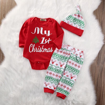 

Newborn Baby Boys Girls My 1st Christmas Cotton Romper Tops Pants Hat Outfit 0-18M