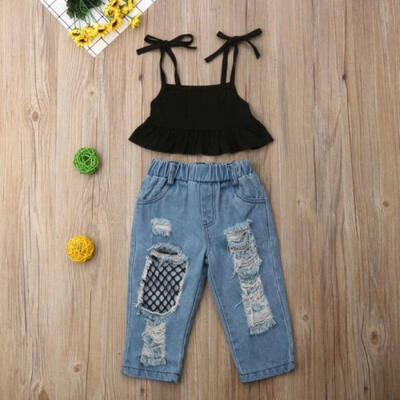 

HOT Kids Baby Girl Outfit Sets Shirt T-shirt TopsLong Pants Jeans Clothes