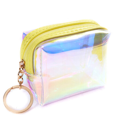 

1Pc Holographic Laser Mini Wallet Square Transparent Zipper Coin Purses Card Holder Mini Cosmetics Storage Pouch