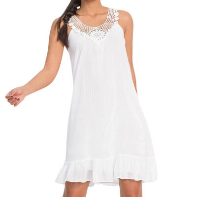 

Women Splicing Chiffon Dress Sleeveless O Neck Halter Ruffle Lace Dresses