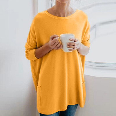 

Tailored Womens Solid Warm Long Sleeve Sweatshirt Loose Pocket Daily Pullover Tops Blouse