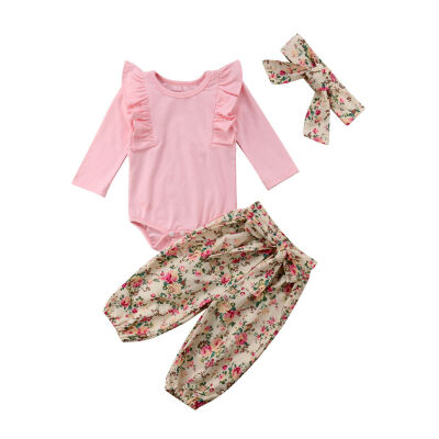 

3PCS Newborn Toddler Kid Baby Girls Floral Romper Tops Pants Outfits Set Clothes