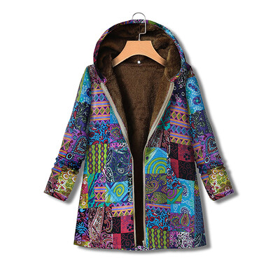 

Womens Boho Floral Hooded Coat Winter Warm Padded Parka Outwear Jacket Waistcoat