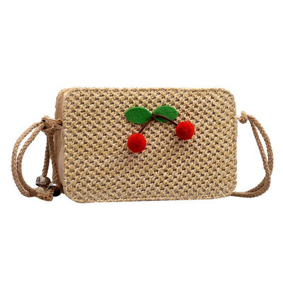 

Small Crossbody Messenger Handbags Women Cherry Decor Woven Shoulder Bags