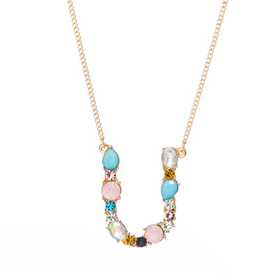 

A-Z Capital Letter Pendant Colorful Rhinestone Inlaid Women Necklace Jewelry