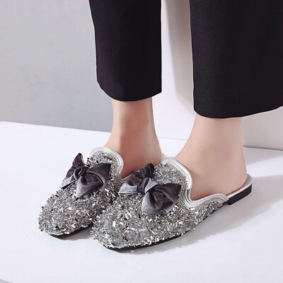 

Rose Slippers Womens Spring Low Heel Half Slippers Womens Shoes Lazy Shoes