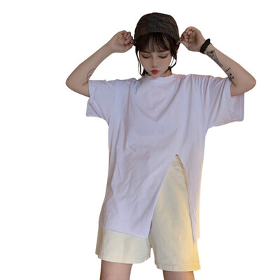 

Fashion Women Hip Hop Style Round Neck Cartoon & Letters Print Half Sleeve Loose T-Shirt