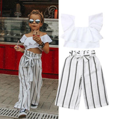 

US Fashion Toddler Baby Girls Vest Top Stripe Pants Kids Clothes Set Outfits