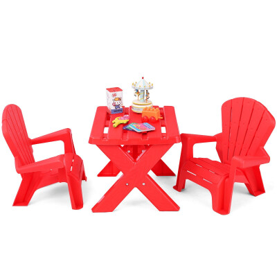 

3-Piece Plastic Children Play Table Chair Set-Red