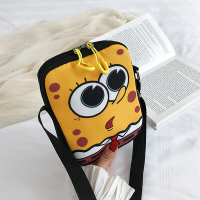 

2019 new simple wild shoulder bag cartoon cute sponge baby canvas bag female fashion ugly messenger Messenger bag