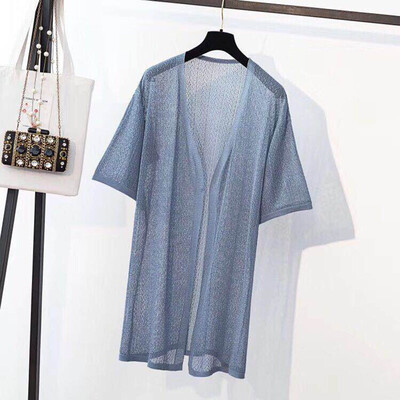 

Summer New Coat Medium Long Air Conditioning Shirt Ice Silk Sweater Sunscreen Cardigan Women Thin Section Ponchos