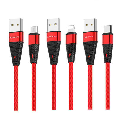 

Borofone BU10 Universal USB To Type-C Micro USB Lightning Nylon Braided Charging Data Cord Cable-Lightning