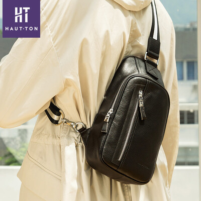 

Chest bag mens leather casual diagonal cross-head leather mens bag multi-function mens chest bag