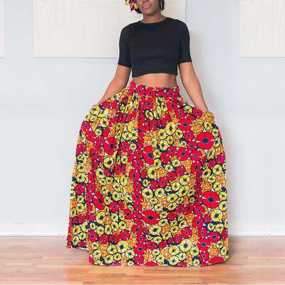 

2019 African Womens Print High Waist Vintage Party Long Maxi Skirt Dress -XL