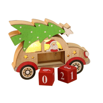 

Christmas Wooden Glowing Ornament Calendar Car Shape Christmas Decoration For Home Festive Party Supplies