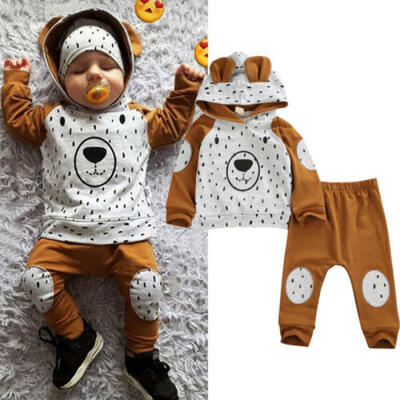 

Newborn Baby Boy Girl Clothes Cute Bear Hooded Tops Pants Leggings Warm Outfits