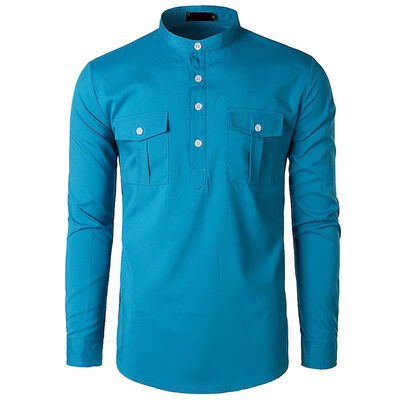 

Cotton Shirts Mens Mandarin Style Slim Plain Basic Casual Shirts Grandad Collar