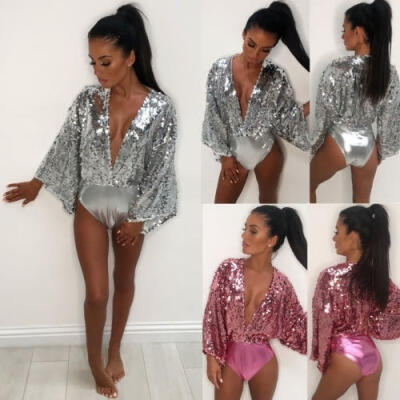 

Womens Sequin Top Bikini Set Push Up Beach Swimwear Bathing Cover Up Swimsuit