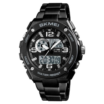 

SKMEI 1333 Men Quartz 3 Time Chrono Watches Countdown Analog Digital Display Wristwatch 5ATM Waterproof Fashion Casual Backlight