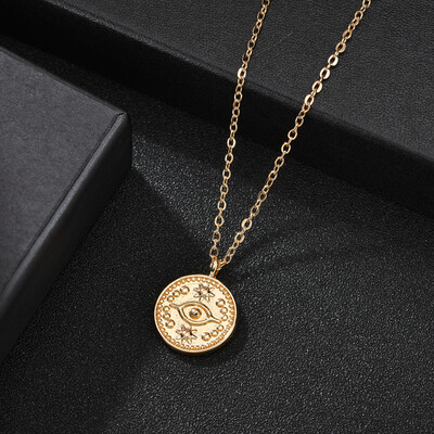 

Vintage Gold Heart Round Star Pendant Necklace For Women Korean Eye Best Friend Necklace For Women Fashion Bohemian Jewelry
