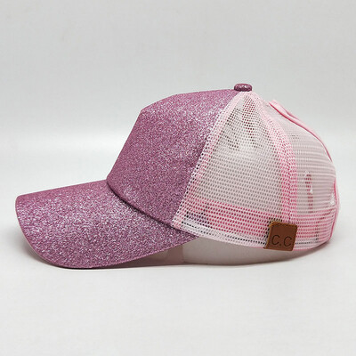 

New Woman Girls Cap Sequined Fishnet Splice Baseball Sport Casual Hip-Pop Streetwear Flat Hat