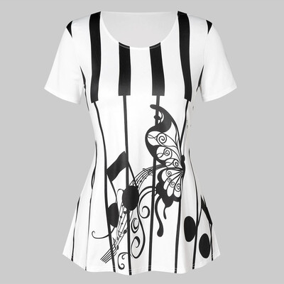 

Roseonmyhand Large Size Women Butterfly Musical Note Shirt Sleeveless Casual Tops Blouse