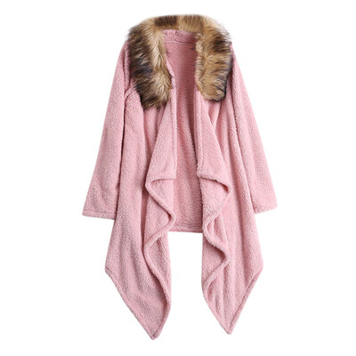 

Toponeto Womens Ladies Winter Plush Faux Fur Patchwork Solid Color Asymmetrical Coat