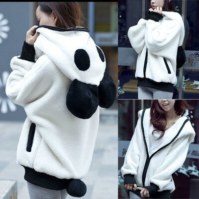

Roseonmyhand Cute Bear Ear Panda Winter Warm Hoodie Coat Women Hooded Jacket Outerwear