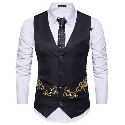 

Men Trendy Botton Business Formal Dress Slim Fit Vest Suit Tuxedo Waistcoat