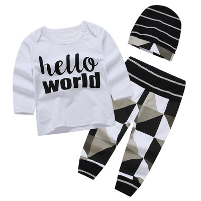 

Children Girls Boys Sets Childrens Clothing Print Cotton Leaf Tops Striped PantsHairband Three Pieces Set Haber Set