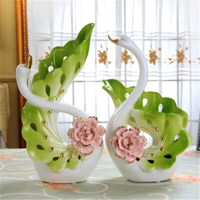 

European ceramic couple swan ceramic flower inserted figurines home interior decor crafts ornaments wedding gifts decorations