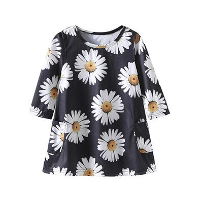 

Family Matching Outfits Long Sleeve Mother Girls Dresses Print Clothing