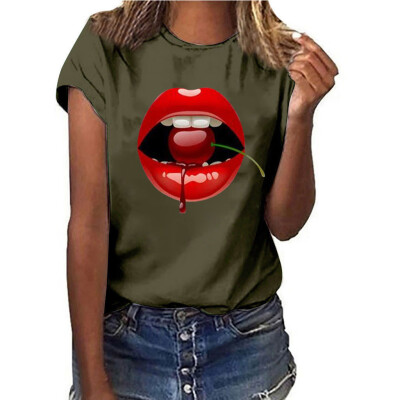 

Starmoon Women Girls Plus Size Lips Print Shirt Short Sleeve T Shirt Blouse Tops