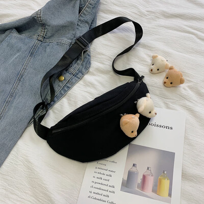 

Fashion cute bear crossbody bag 2019 new pockets casual wild shoulder bag simple sports canvas bag