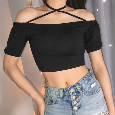 

Starmoon Women Sexy Gothic Punk Solid Color Short Sleelve T-shirt Blouse Tops