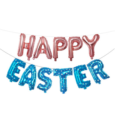 

Toponeto 16 inch Large Happy Easter Foil Balloon Set Banner Bunting Party Decoration