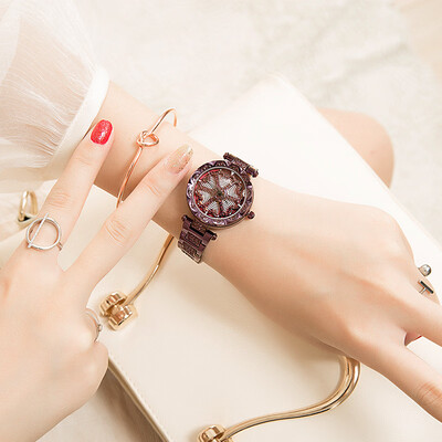 

Watch quartz female watch rotating rose gold steel belt watch