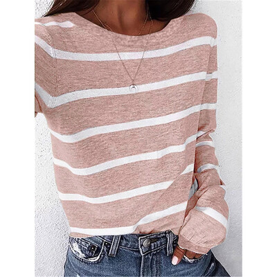 

Tailored Womens Autumn Fashion O-neck Loose Stripe Long Sleeve T-shirt Top