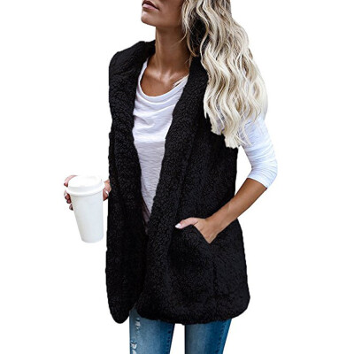 

Toponeto Womens Vest Winter Warm Hoodie Outwear Casual Coat Faux Fur Zip Up Sherpa Jacket