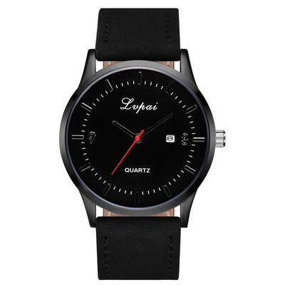 

Fashion Leather Strap Quartz Watch Men Large Round Dial Analog Wristwatch