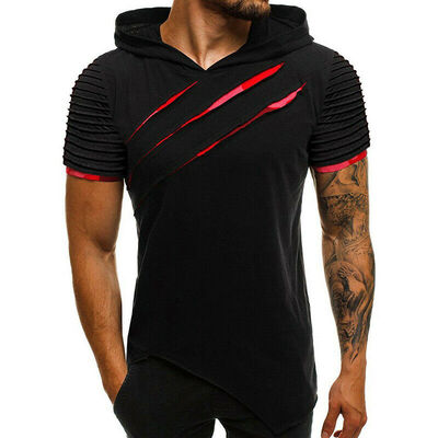 

Fashion Men Short Sleeve Tee Casual Hooded Hoodie Summer T-Shirt Top -2XL