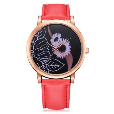 

Women Watches Rose Gold Border Flower Pattern Dial Ladies Quartz Wristwatch Leather Strap Clock Casual Zegarki Damskie