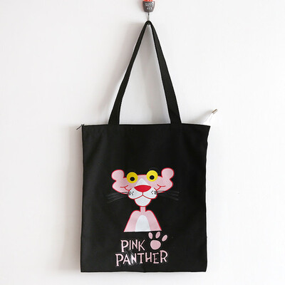 

Canvas bag with zip Tuition Bag Shopping Bag Simple Bag pink leopard shoulder bag Pink Panther