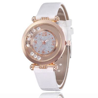 

Watch leather strap creative heart-shaped digital ladies watch with diamonds