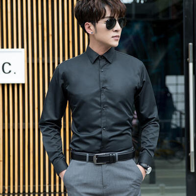 

Male Fashion Casual Solid Shirt Slim Long-sleeve Turn-down Collar Shirts For Business Leisure Activities