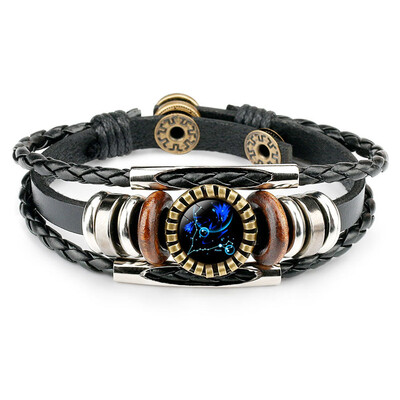 

Retro Leather Rope Twelve Constellations Time Gem Weaving Bracelet Fashion Wild Men Women Accessories