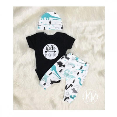 

3PCS Newborn Baby Kids Romper Bodysuit Long pants hat outfits clothes set